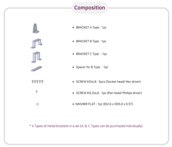 Metal Bracket (IR-MB07) - Dedicated for 17Lf (37, 50, 87mm stroke) Horizontal Mounting & Vertical Mounting